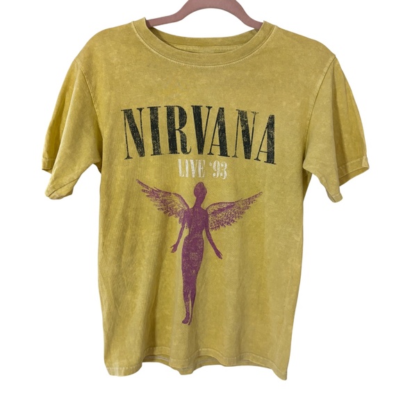 Nirvana In Utero Live ‘93 Yellow Graphic Tee Size Small 90s vintage style summer - Picture 1 of 8
